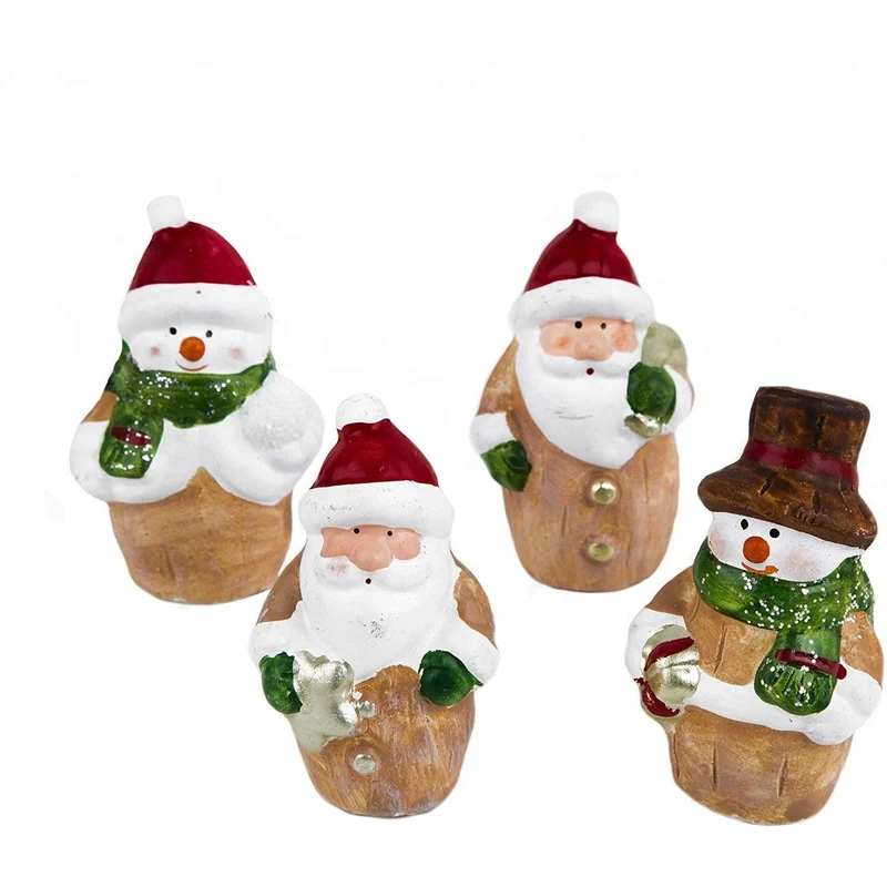 4 kleine Weihnachtsfiguren Nikolaus + Schneemann Figuren 7,5 cm zum Hinstellen - Keramik Deko