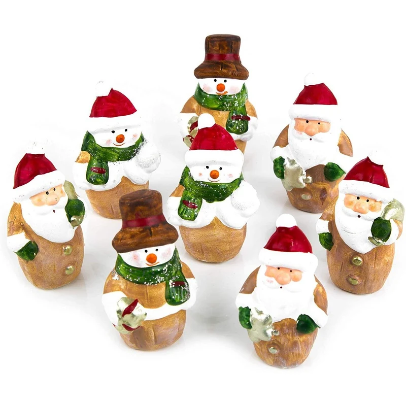 Logbuch-Verlag 8 kleine Weihnachtsfiguren Nikolaus + Schneemann Figuren 7,5 cm zum Hinstellen - Keramik Deko Weihnachten Give-Away