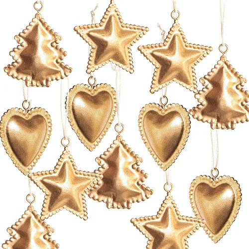 12 Mini Weihnachtsanhänger 5 cm aus Metall goldfarben