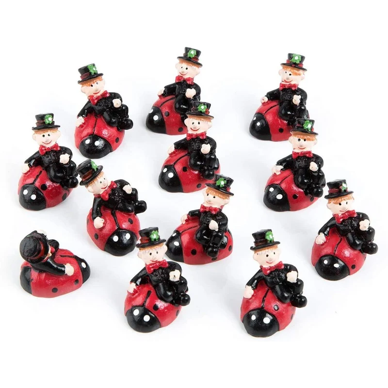 12 kleine Glücksbringer 4 cm - Schornsteinfeger auf Marienkäfer rot schwarz - Silvester Deko