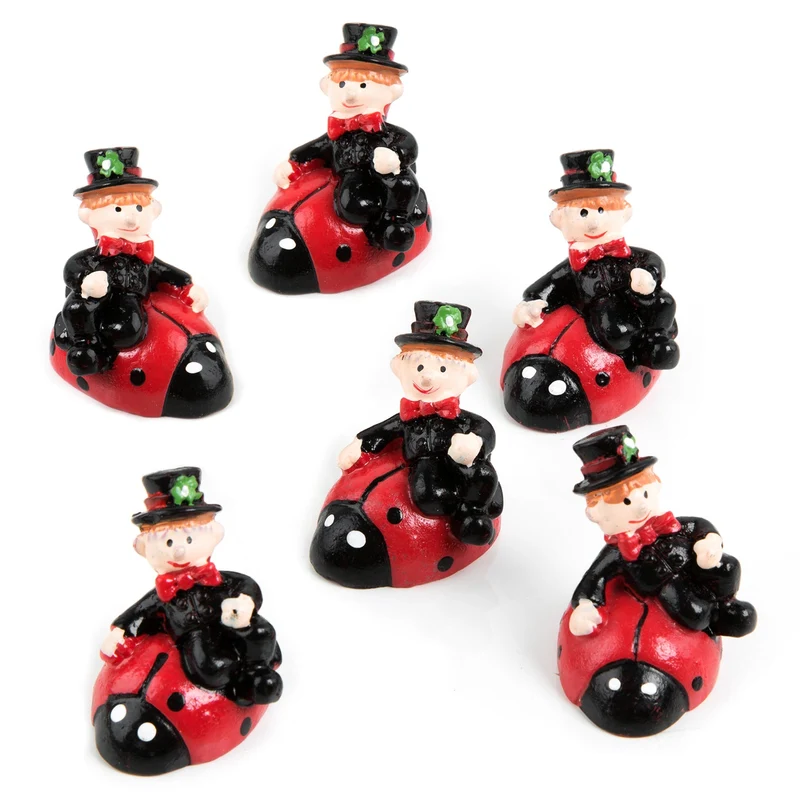 6 kleine Glücksbringer 4 cm - Schornsteinfeger auf Marienkäfer rot schwarz - Silvester Deko
