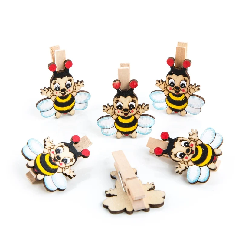 Logbuch-Verlag 6 Biene Maja Klammern schwarz gelb - Deko Kindergeburtstag - Give-Away Partydeko Holzklammer Holzbiene Bienendeko