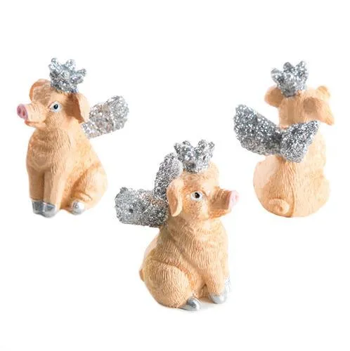 Logbuch-Verlag 6 Glücksschweine Figuren 5 cm silber beige mit Silber Krone + Flügel - Glücksbringer als Mitgebsel Give-Away Silvester Deko Geschenk Kindergeburtstag