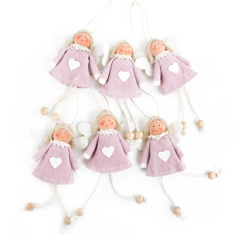 Logbuch-Verlag 6 Engel Anhänger Stoffengel rosa weiß mit Herz - Engelanhänger als Give-Away Mitgebsel Schutzengel Kindergeburtstag Weihnachten