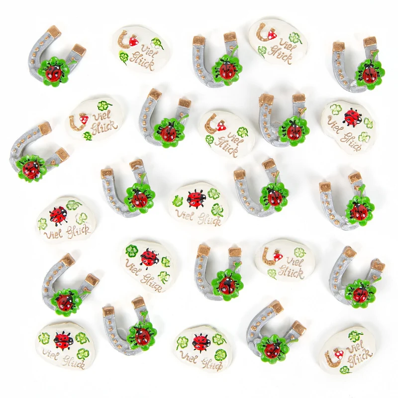 26 kleine Mini Glücksbringer - Hufeisen und Glückssteine - 2 cm