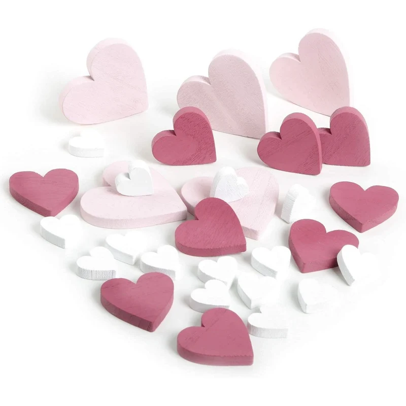 Logbuch-Verlag 29 kleine Herzen rosa pink weiß aus Holz 2,5-6,5 cm - Streudeko Streuteile Deko Tischdeko zum Streuen Geburtstag Mädchen Taufe Hochzeit