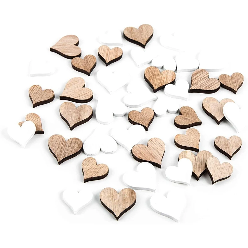 24 kleine Mini Herzen aus Holz - Streuteile natur weiß braun Tischdeko Hochzeitsdeko 2-3 cm