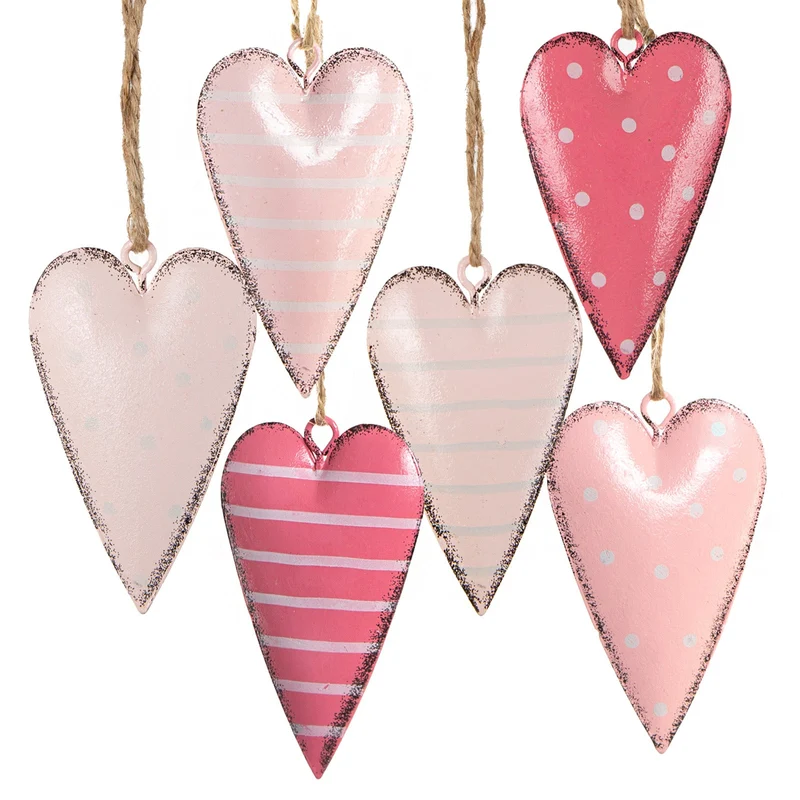 Logbuch-Verlag 6 Deko Herzen zum Aufhängen Herzanhänger rosa weiß grau Frühlingsdeko Anhänger Hochzeit Taufe Kommunion Geburtstag Herz Hänger