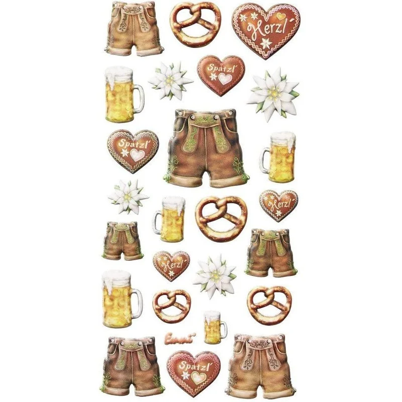 25 Sticker mit bayerischen Motiven Breze Lederhose Bier Lebkuchenherz