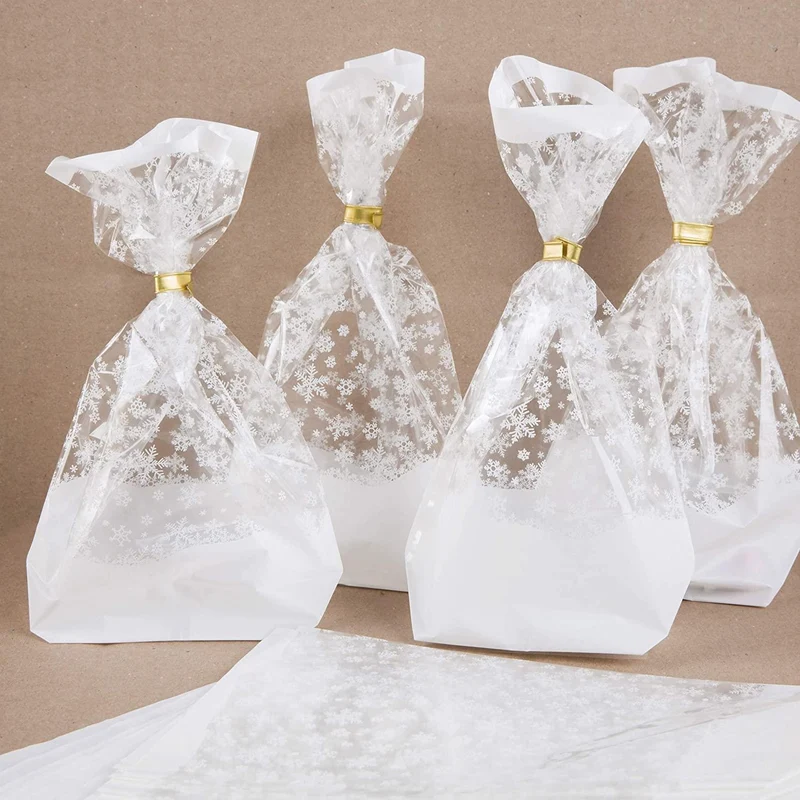 Logbuch-Verlag 50 Weihnachtstüten weiß transparent 14,5 x 23,5 cm Bodenbeutel + Verschluss - Verpackung durchsichtig f. Weihnachtsplätzchen Kekstüte Teetüte