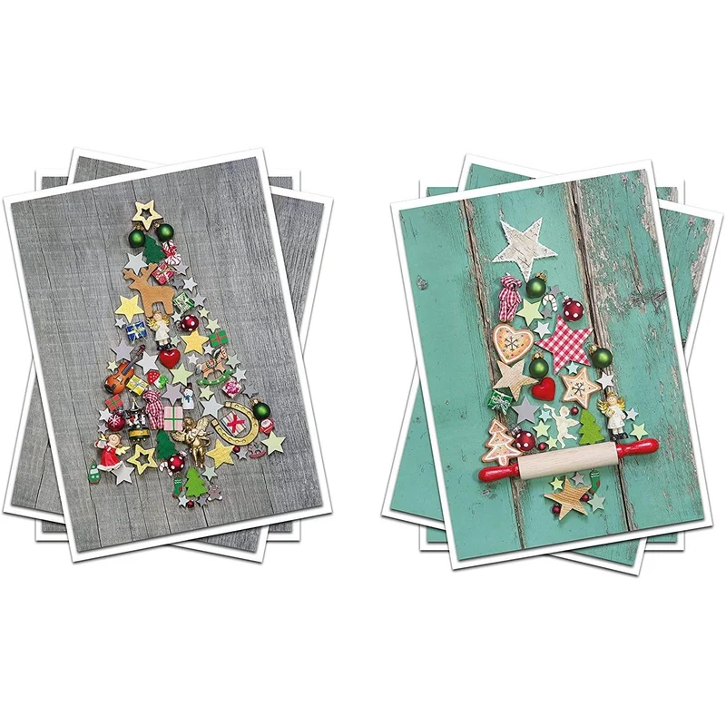 2 x 3 Stück Weihnachtskarten GRAU GRÜN bunt rot natur WEIHNACHTS-BAUM weihnachtliche Klappkarten MIT KUVERT OHNE TEXT Weihnachten Doppelkarte Christbaum