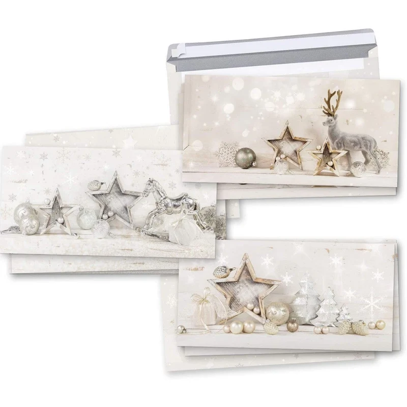 Logbuch-Verlag Weihnachtskarten SET 3 x 3 Karten weiß silber shabby chic MIT KUVERT - Grußkarten Weihnachten Weihnachtspost