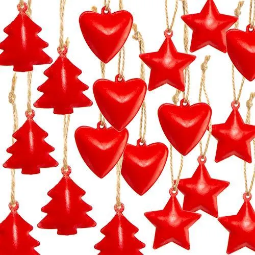 Großes Weihnachtsanhänger Set - 6 x 3 weihnachtliche Anhänger Herz Stern Baum rot