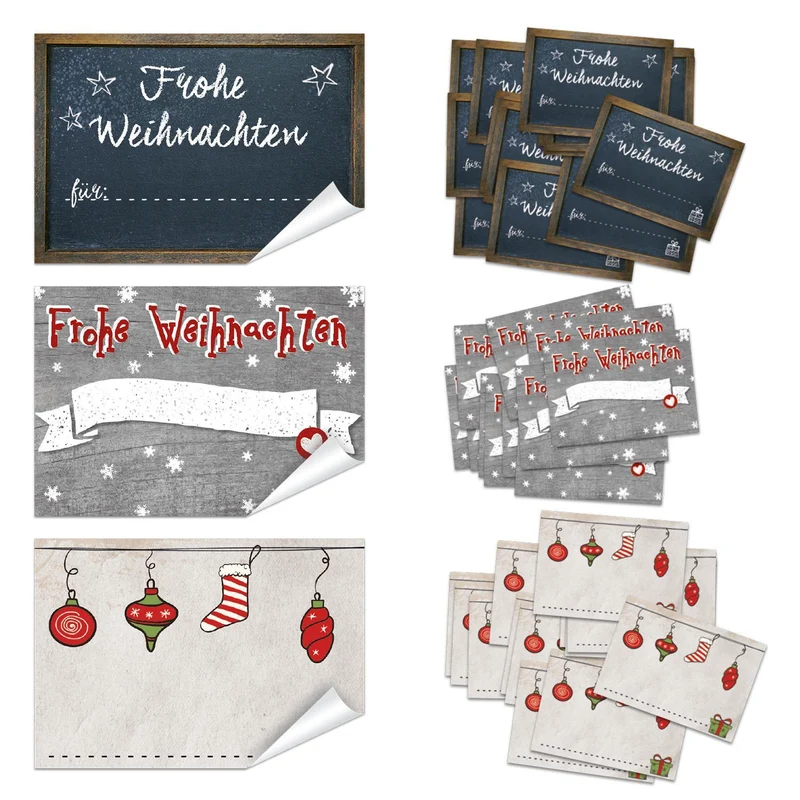 SET 3 x 25 Stück Weihnachten Geschenkaufkleber Namensaufkleber Aufkleber Namen Namensetiketten Verpackung Weihnachtsgeschenke Geschenke Kunden give-away Sticker rot grau schwarz weiß