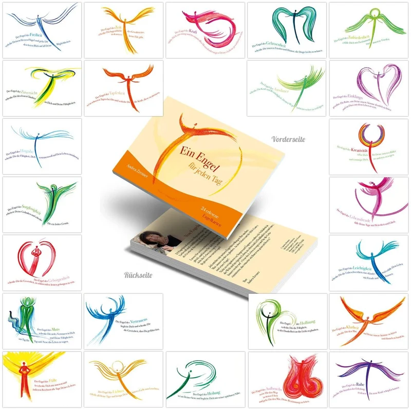 24 Stück Postkarten Block Engel Schutzengel Engelkarten Motivations-Karten 10,5 x 14,8 cm Postkartenbuch zum Verschenken als Adventskalender Sprüche Weihnachten als Geschenk
