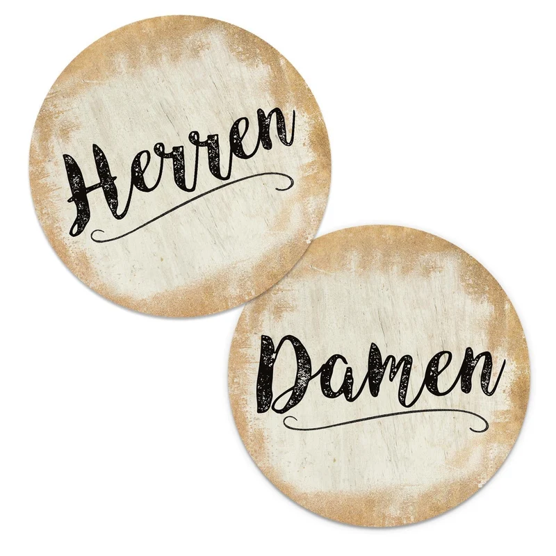 Badezimmer Türschild gold Set „Herren“ + „Damen“ (15,5 cm) mit Klebepads