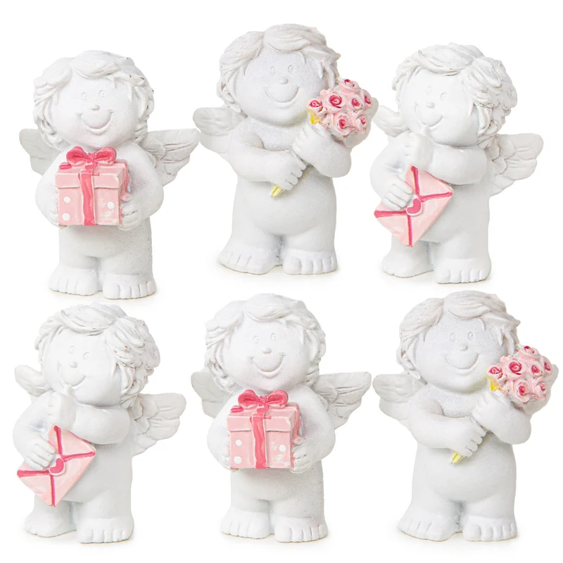 Logbuch-Verlag 6 kleine Mini Engel 5 cm weiß rosa Gastgeschenk Give-Away Tischdeko Weihnachten Kindergeburtstag Taufe Schutzengel Figur Herz Kommunion