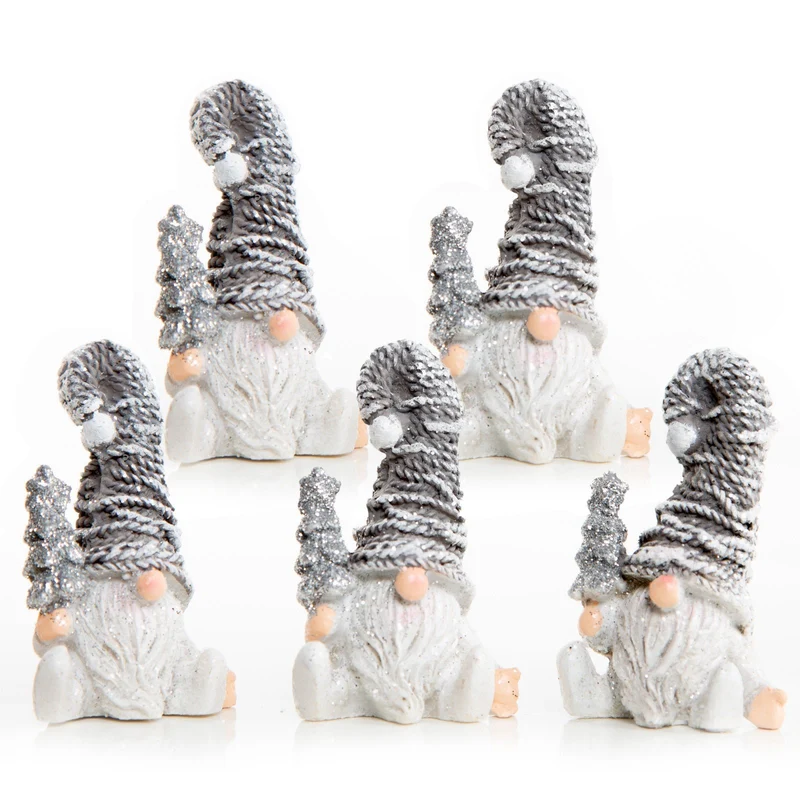5 Wichtel Figuren silber weiß glitzernd mit Tannebaum - Wichtelgeschenk