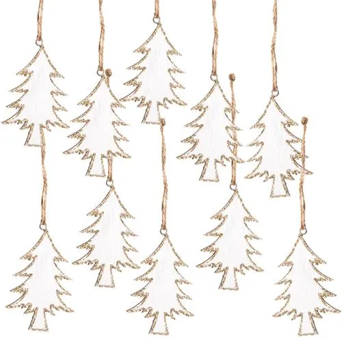 10 Weihnachtsanhänger Tannenbaum Holz weiß Gold Glitzer Geschenkanhänger 8 cm