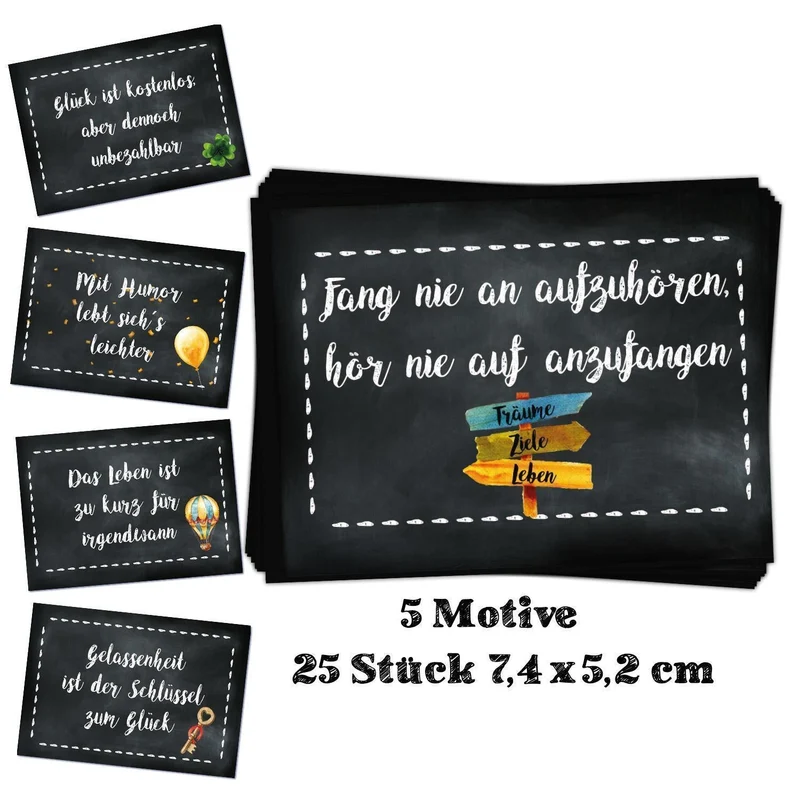 25 Sprüche Aufkleber schwarz bunt - 5 x 5 Geschenketiketten als Verzierung für Geschenke, Post & Briefe