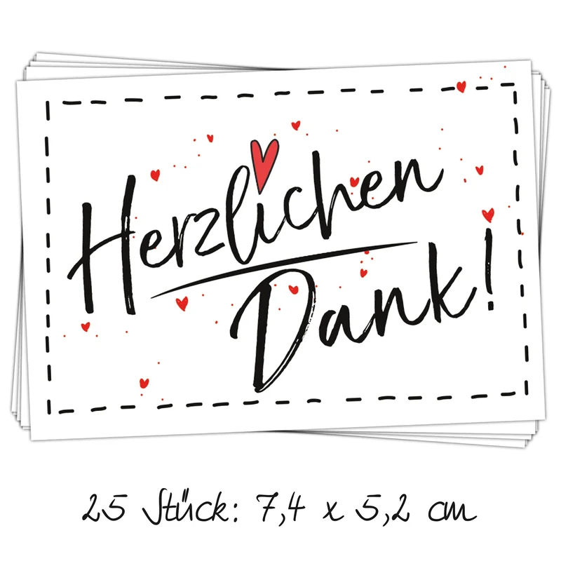 25 kleine HERZLICHEN DANK Herz rot Aufkleber Sticker Etiketten 7 x 5 cm als Dankeschön