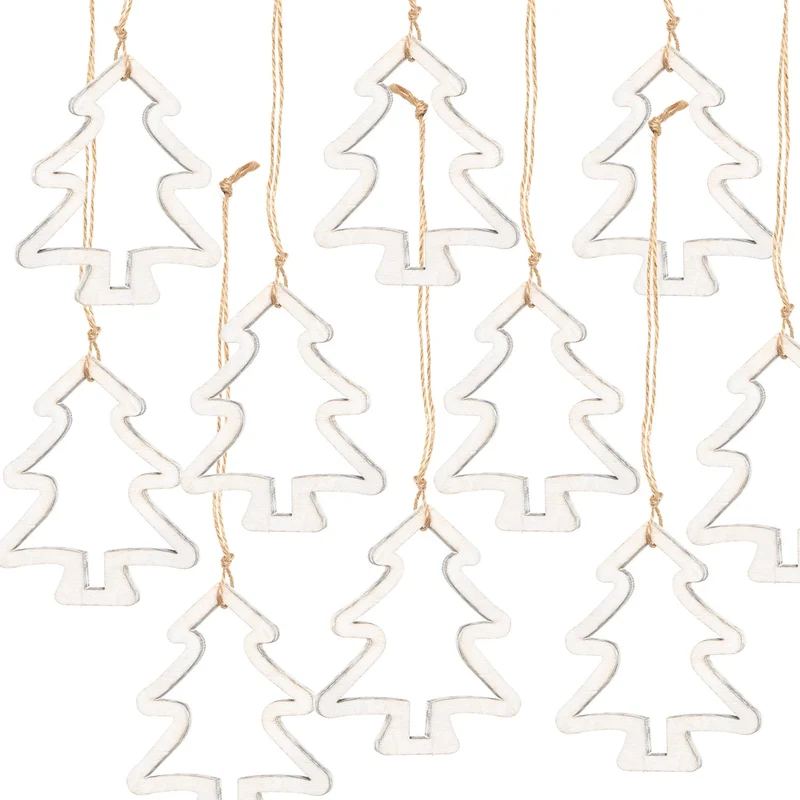 10 Weihnachtsanhänger Tannenbaum Silhouette weiß mit Schnur 9 cm - Christbaumanhänger Shabby Chic aus Holz