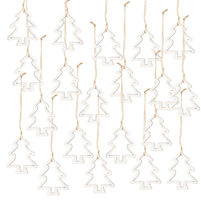 Logbuch-Verlag 20 Weihnachtsanhänger Tannenbaum Silhouette weiß mit Schnur 9 cm - Christbaumanhänger Shabby Chic aus Holz