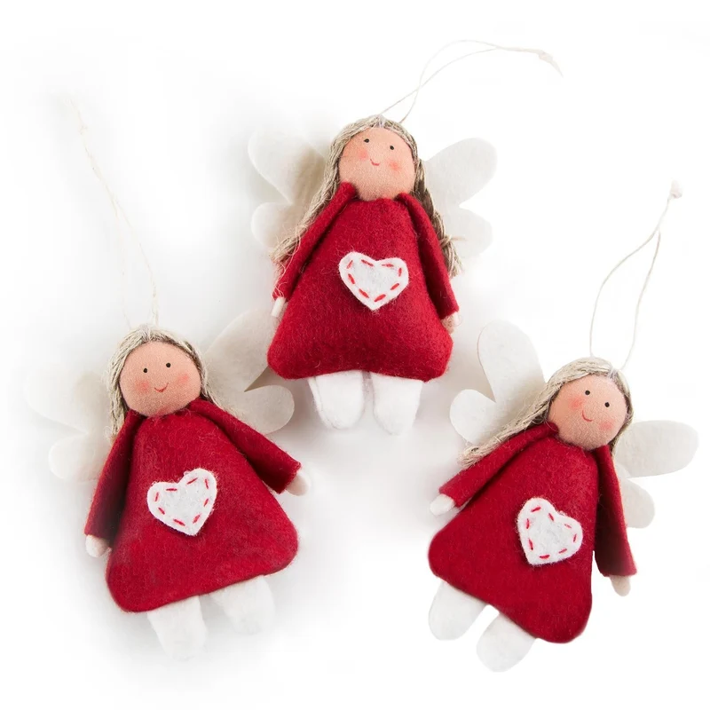 3 kleine rote FILZ Engel Engel-Anhänger 9,5 cm mit Herz - Schutzengel Hänger Weihnachts-Deko Mitgebsel Gastgeschenk give-away mini-Geschenk Weihnachten Kinder Geburtstag Geschenkanhänger