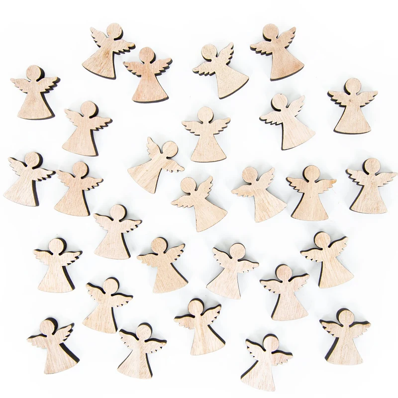 30 Mini Engel aus Holz natur 4 cm - Streudeko Schutzengel