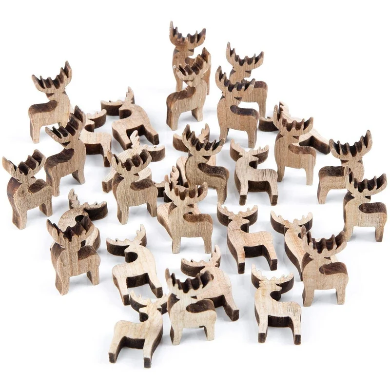 32 Mini Rentiere aus Holz natur braun 4 cm - Vintage Streudeko Weihnachtsstreuteile Weihnachten Deko