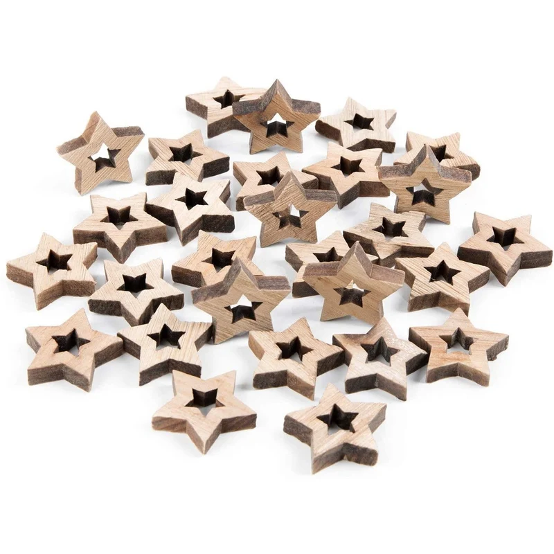28 Mini Sterne aus Holz Natur braun 4 cm Holzsterne Streusterne Weihnachten Deko zum Streuen