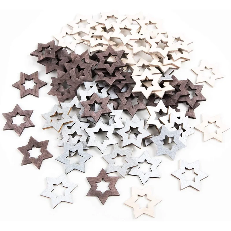 70 Mini Holzsterne braun grau silber - kleine Sterne zum Basteln - Tischdeko Weihnachten