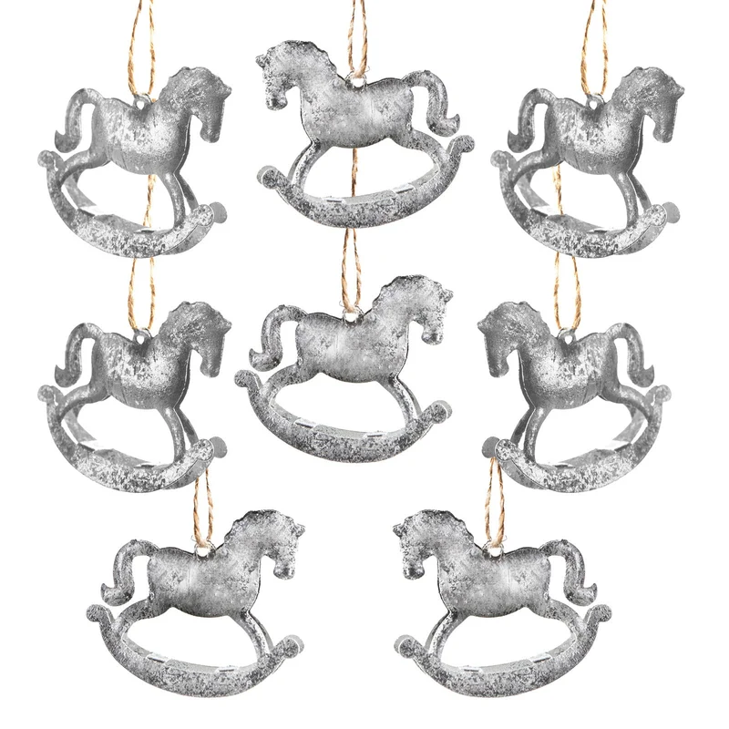 8 Schaukelpferd Anhänger aus Metall silber 6 cm