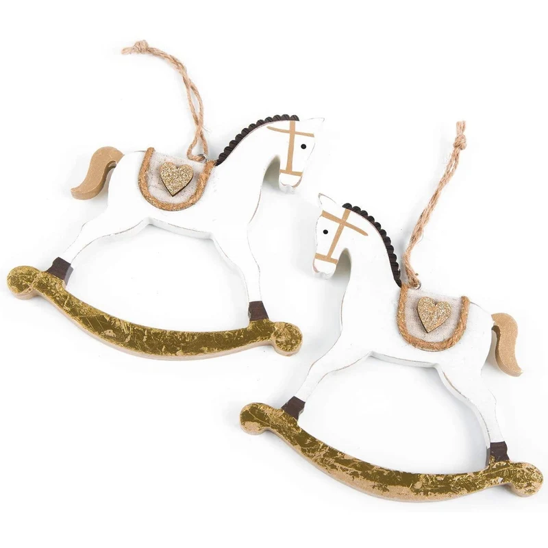 2 Schaukelpferd Anhänger aus Holz - Weihnachtsdeko mit Schnur zum Aufhängen
