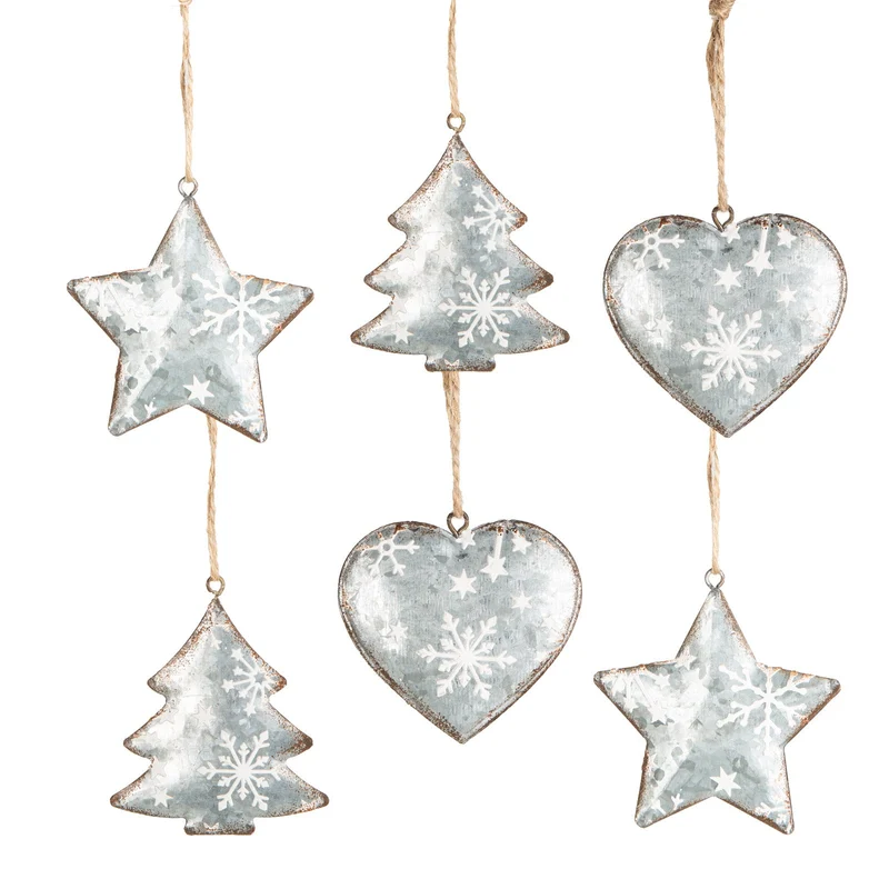 6 Anhänger Silber Vintage Weihnachtsbaum 6-7 cm Weihnachtsdeko zum Aufhängen