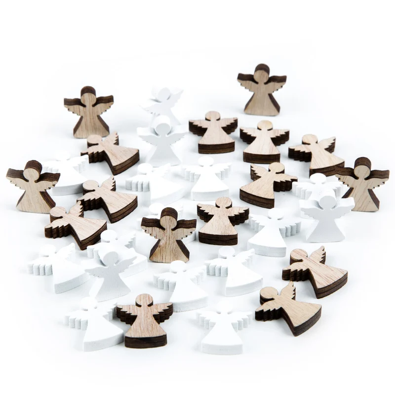 30 kleine Holzengel 2,5 cm Engel Streudeko braun weiß mini Schutzengel