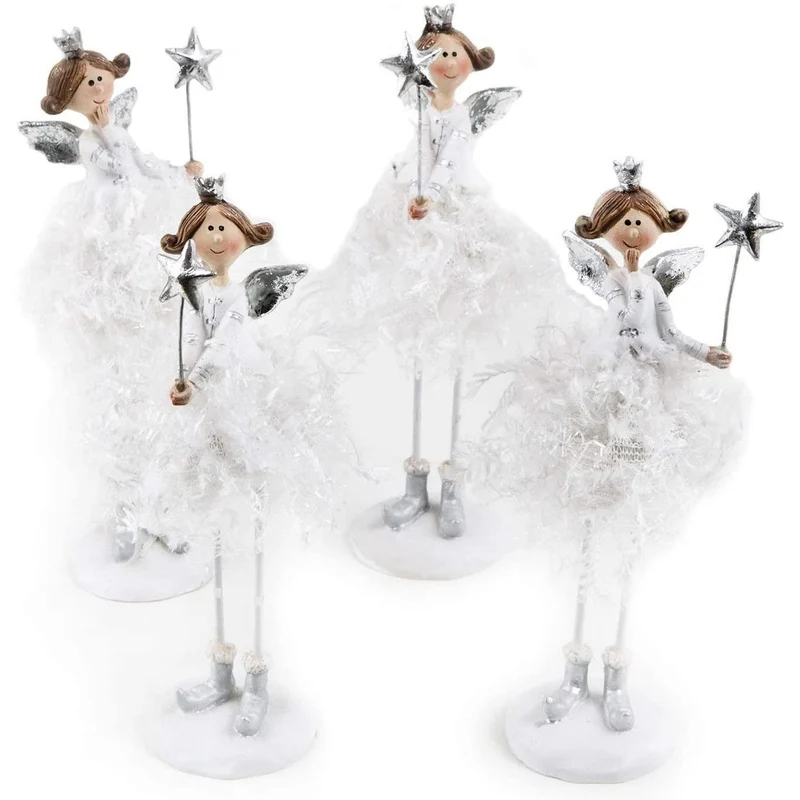 Logbuch-Verlag 4 Engel Prinzessin Figuren weiß silber mit Krone Weihnachten Deko Schutzengel Weihnachtsgeschenk Freundin Mama Mädchen 15 cm