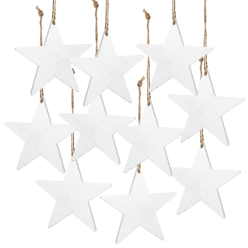 10 Sternanhänger weiß aus Holz 10 cm - Christbaumschmuck Weihnachten