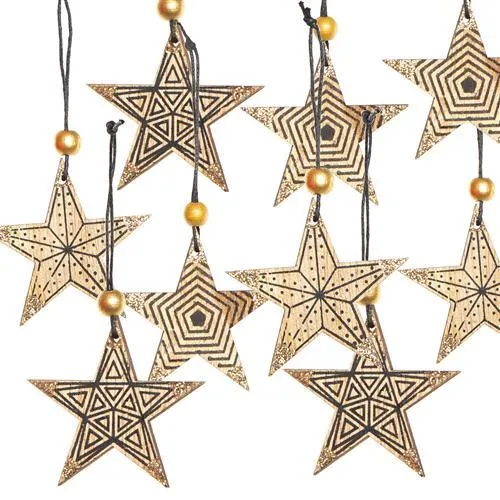 Logbuch-Verlag Set 9 Holz Sterne Anhänger mit Schnur zum Aufhängen 9 cm braun schwarz gold Weihnachtsanhänger 7 cm Holzsterne Weihnachten Dekoration Baum