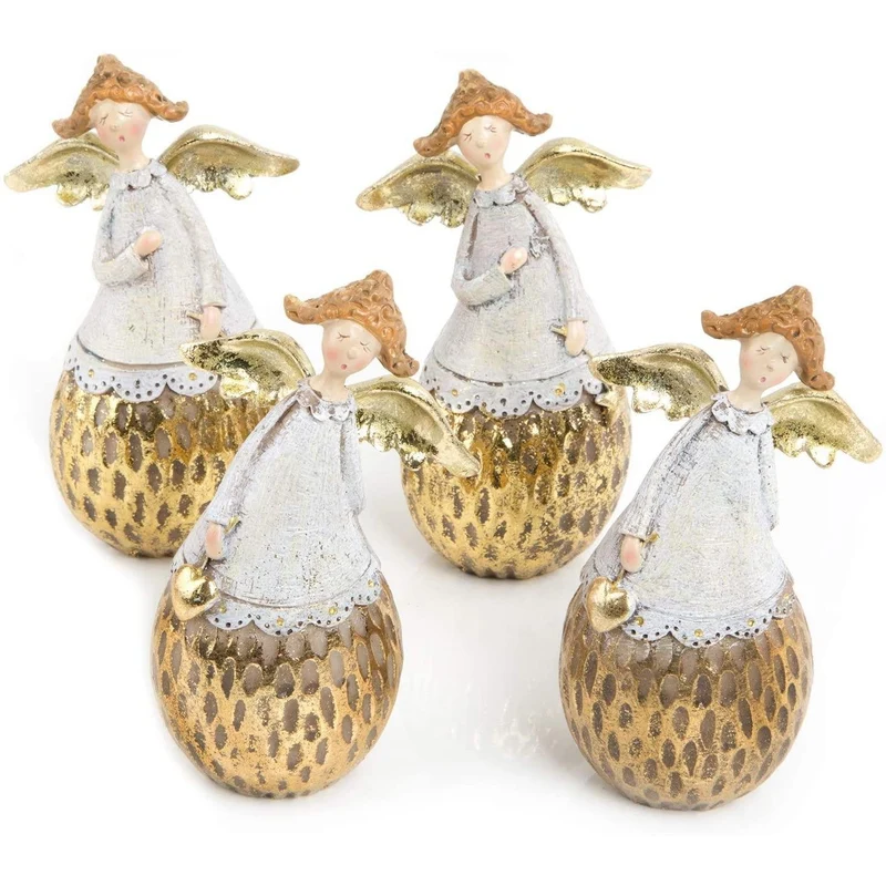 4 Engelfiguren gold grau glänzend - Engel Deko Figuren als Weihnachtsdeko Give-Away Geschenk Weihnachten