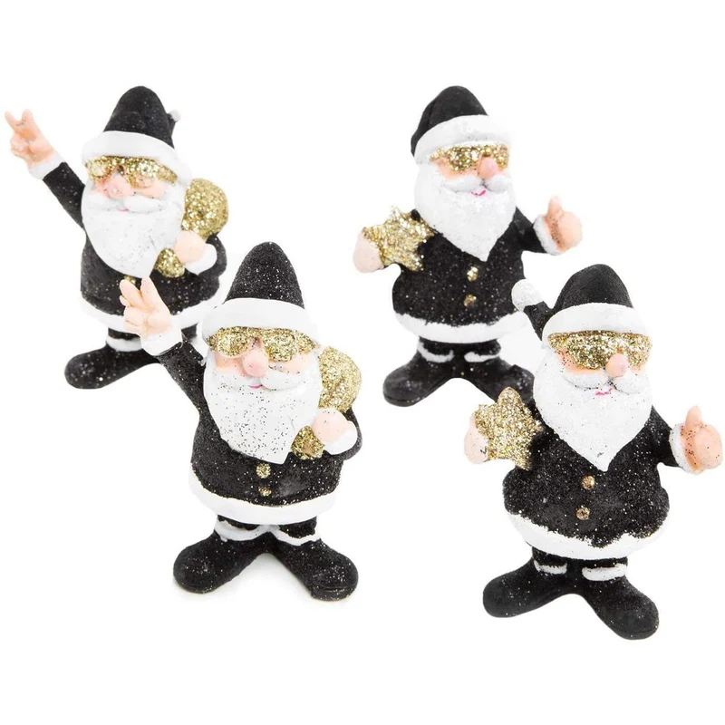 Logbuch-Verlag 4 Weihnachtsmann Figuren 8 cm schwarz Gold glitzernd - Santa Claus Rocker Weihnachtsfigur Weihnachtsdeko Geschenk Weihnachten