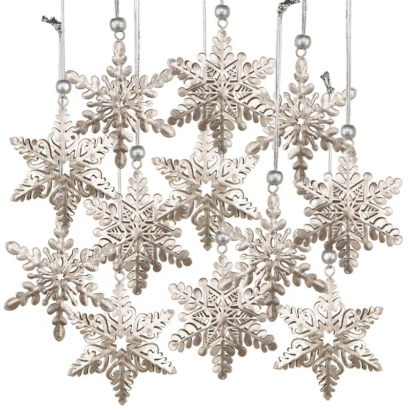 12 Metall Schneeflocken Anhänger Eiskristall 8 cm weiß