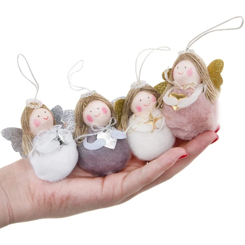 4 Engel mit Schnur zum Aufhängen Weihnachtsbaum Anhänger Engelanhänger Schutzengel 7 cm