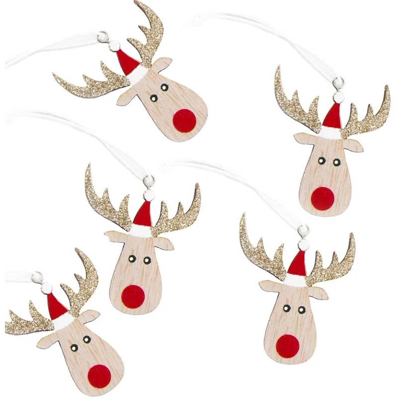 Logbuch-Verlag 5 Weihnachtsanhänger Rentier Santa Nikolaus Anhänger mit Schnur Christbaum Weihnachtsbaum Baumschmuck Weihnachtsmann Geweih Weihnachtsmütze