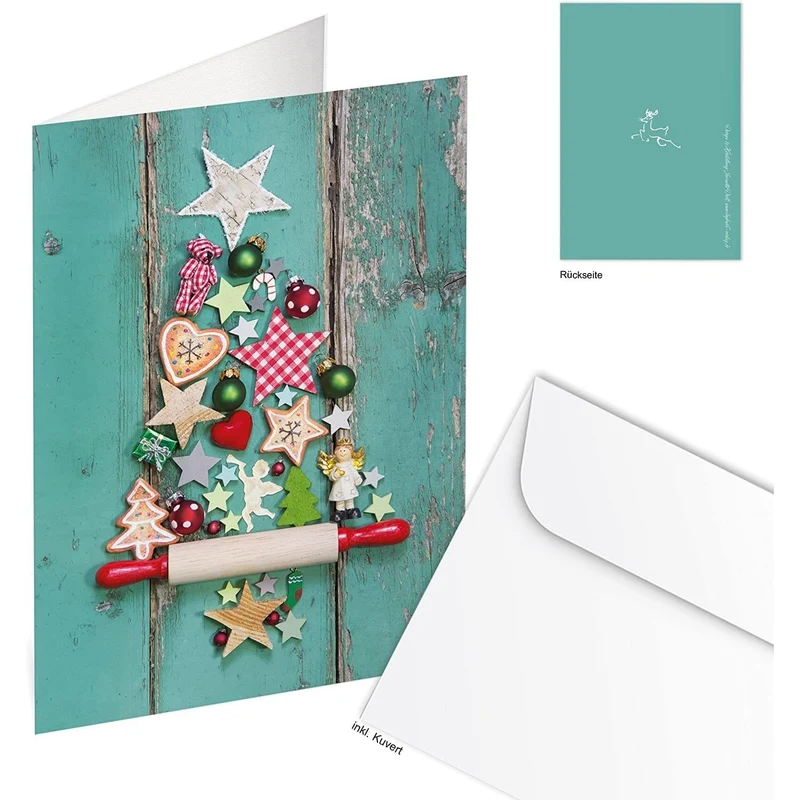 Logbuch-Verlag 100 Weihnachtskarten Klappkarten DIN A6 hochformat türkis bunt mit Kuvert - leer ohne Vorgaben - Grußkarte Weihnachten Weihnachtspost