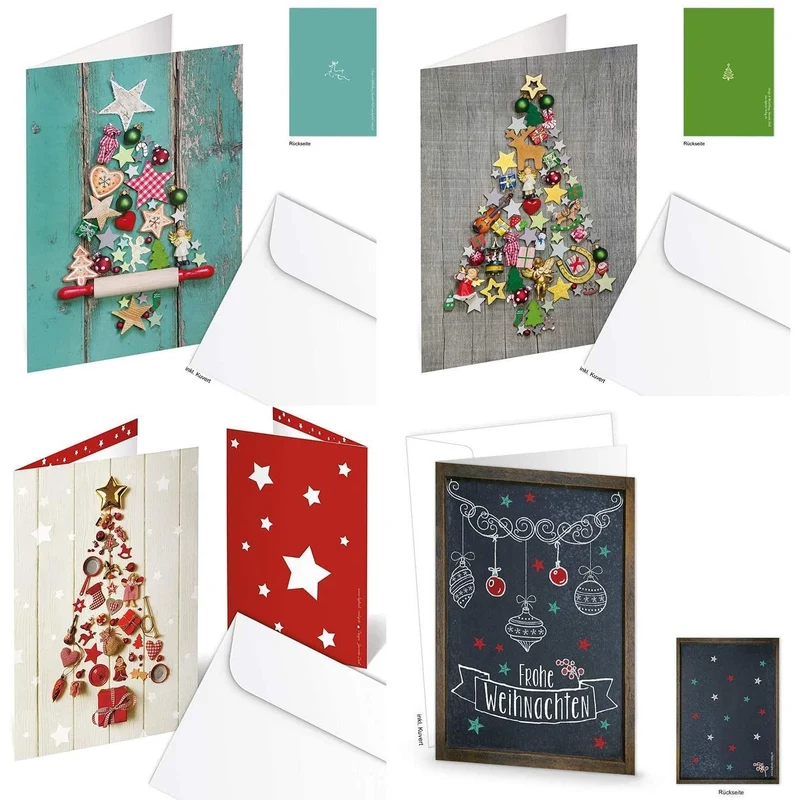 Logbuch-Verlag 8 Weihnachtskarten SET mit Kuvert ohne Text weihnachtliche Karten Hochformat mit Briefumschlag Baum Weihnachtsbaum Motiv Foto