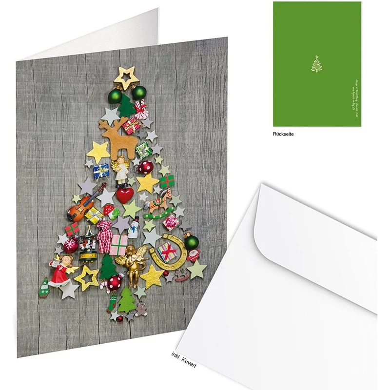 Logbuch-Verlag 3 Weihnachtskarten mit Weihnachtsbaum Motiv grün grau bunt - Klappkarten Grußkarten leer zu Weihnachten - DIN A6 MIT KUVERT