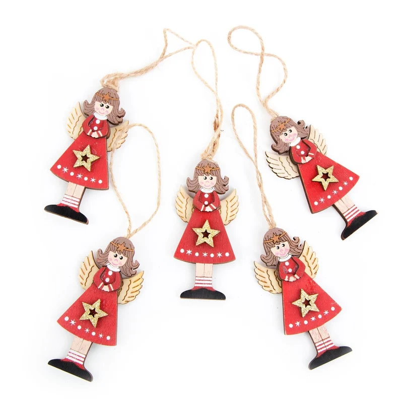 5 Engel Anhänger rot gold aus Holz - Holzengel Christkind Schutzengel