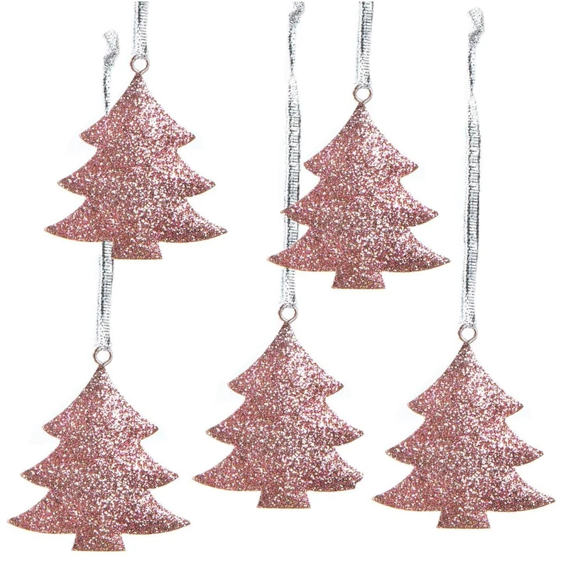 5 kleine Weihnachtsanhänger Baum rosa Silber glitzernd 7 cm - Weihnachtsdeko Weihnachten