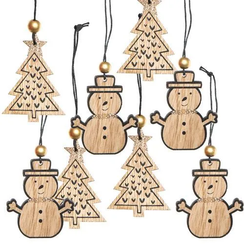 8 Weihnachtsanhänger Natur braun schwarz Scheemann + Baum 6 cm mit Schnur zum Aufhängen